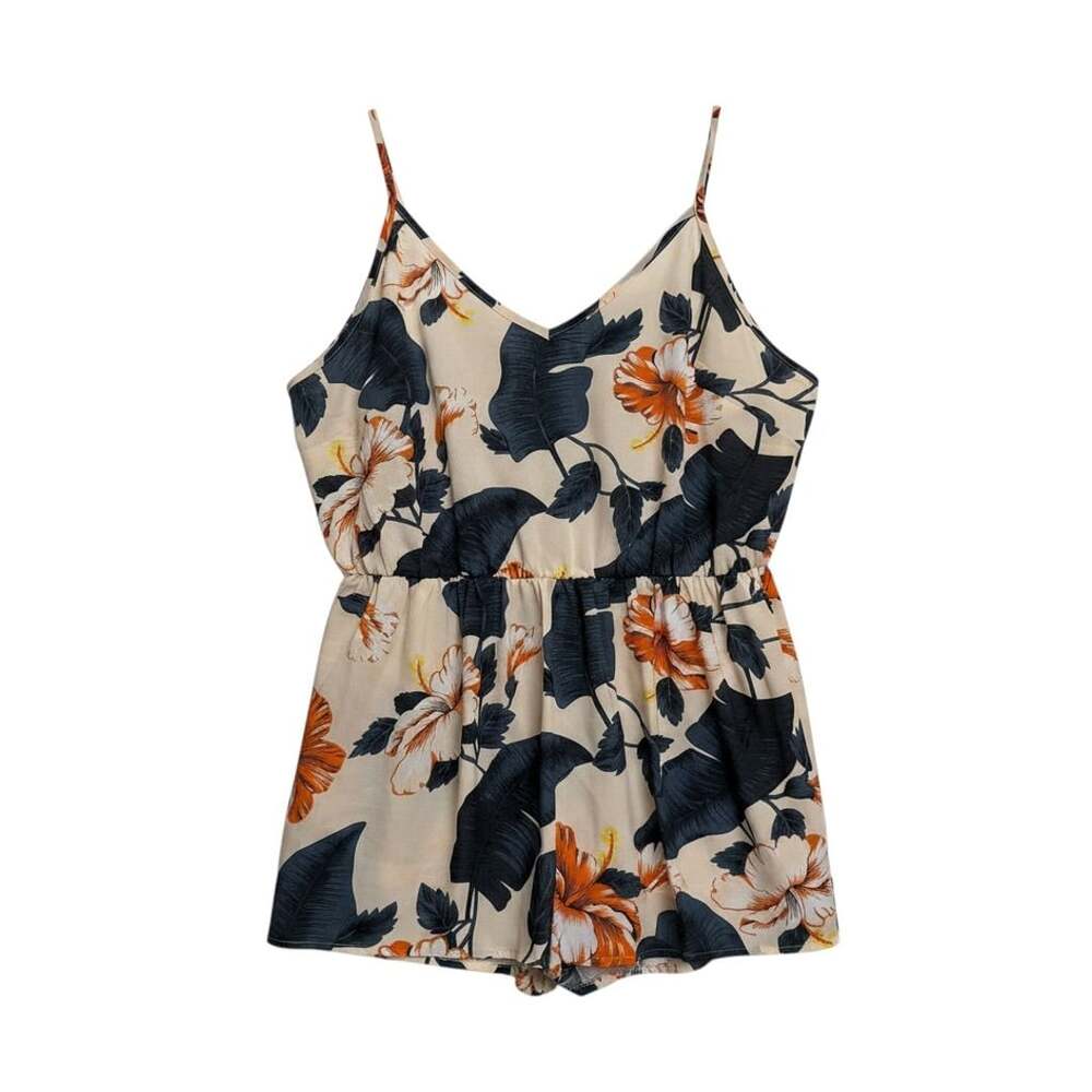 SHEIN Curve Tropical Floral Print Spaghetti Strap Cami Romper Size 4XL/0068